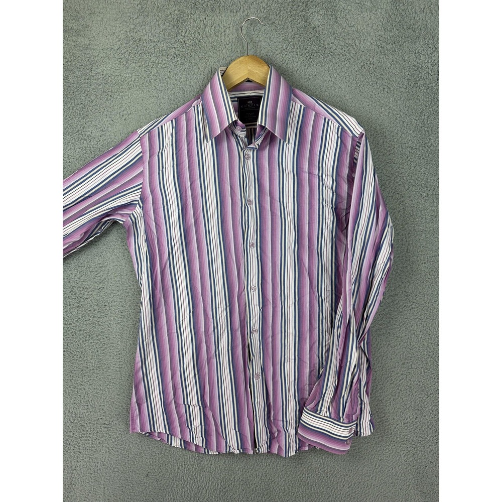 Hawes & Curtis Shirt Mens Medium 40-42 Pink Purple Striped Kent Slim Fit Cotton